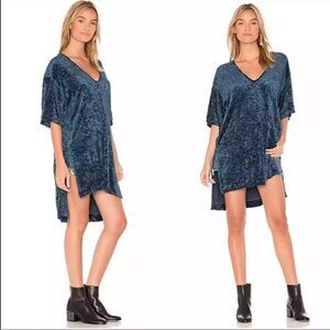 Free‎ People We The Free Luxe Tee Blue Crushed Velvet Tunic Dress Size S
